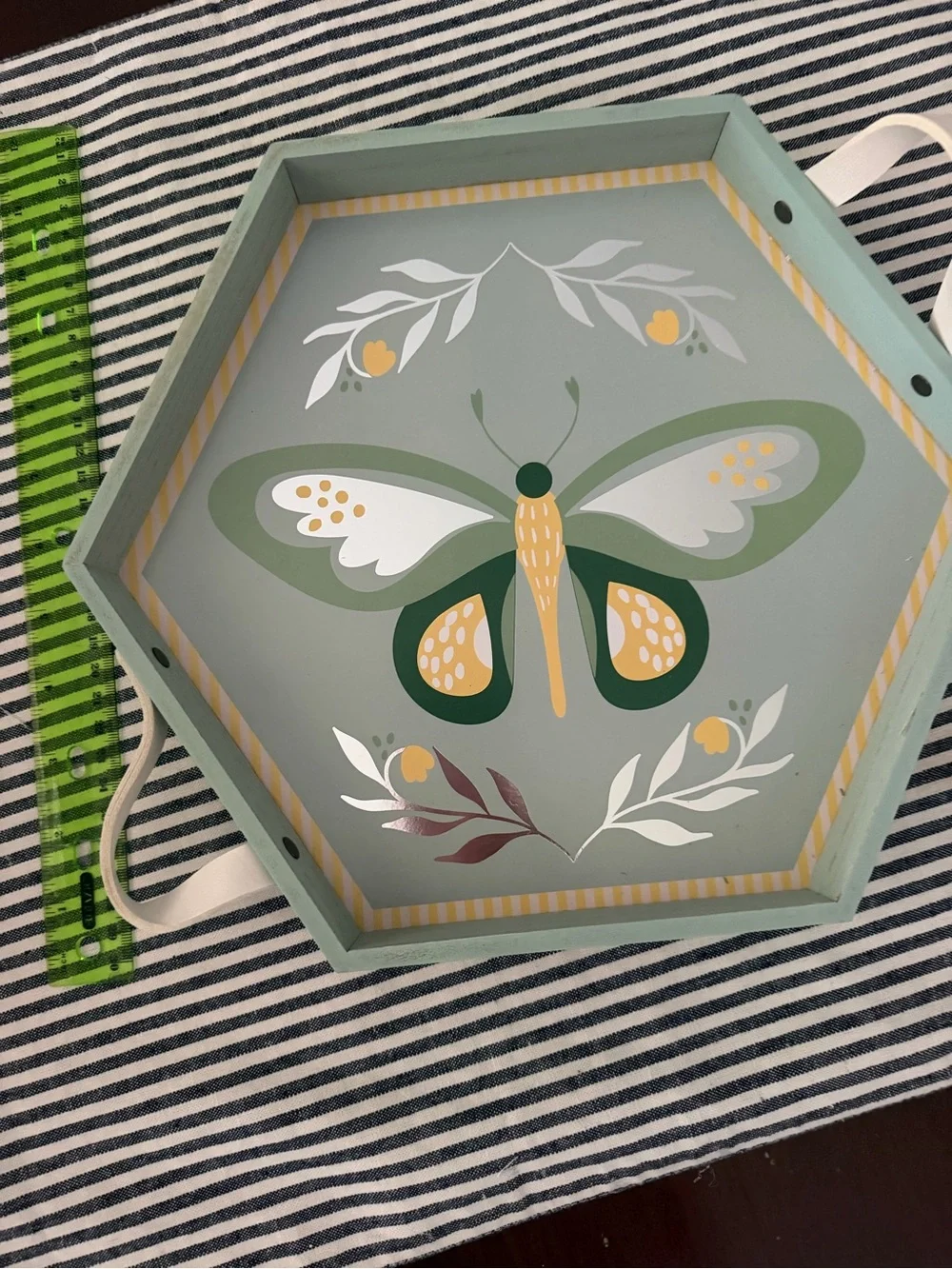 Target Hexagon Decorative Tray with Butterfly Motif - Sage Green & Yellow nwt